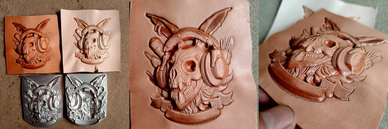 Selection of leather stamp mold impressions on real leather