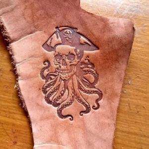 3d pirate skull leather mold sample on vegetable tanned leather