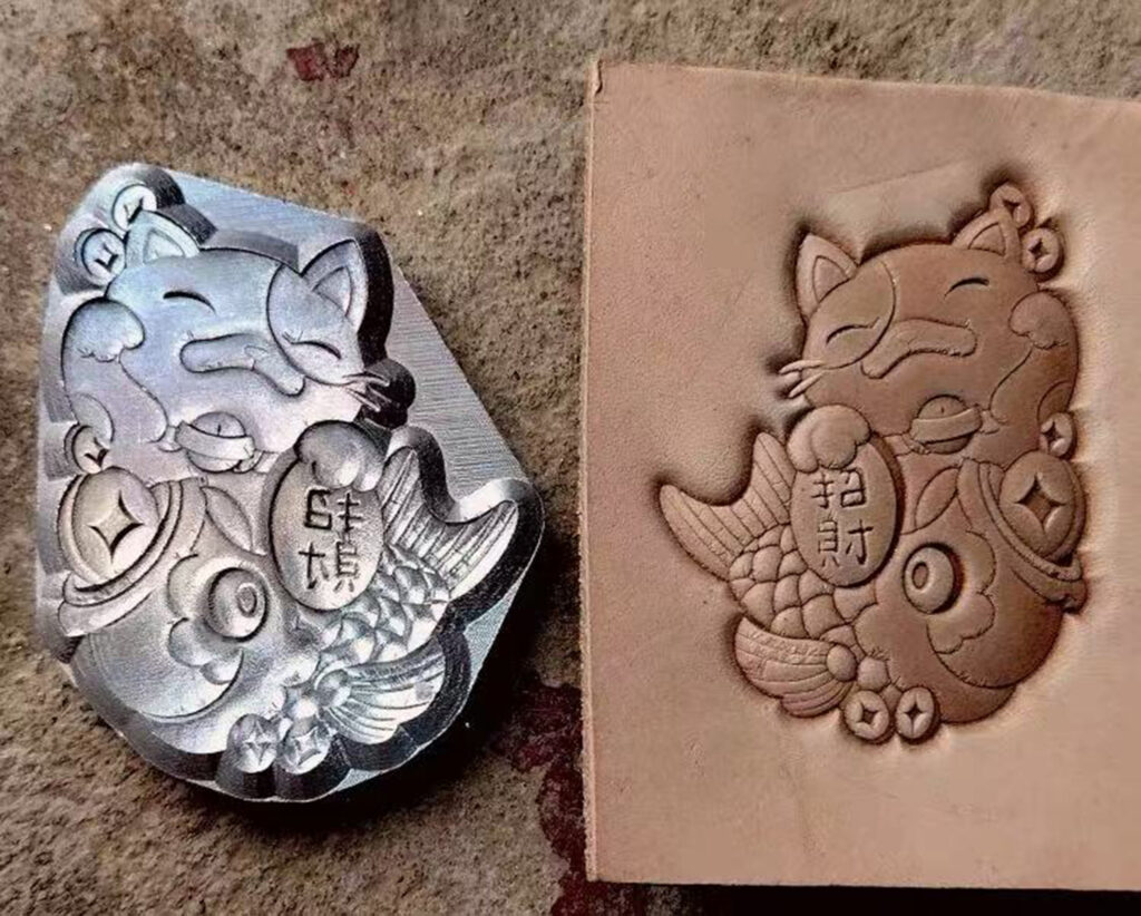 Lucky Cat leather stamp mold impression on real leather