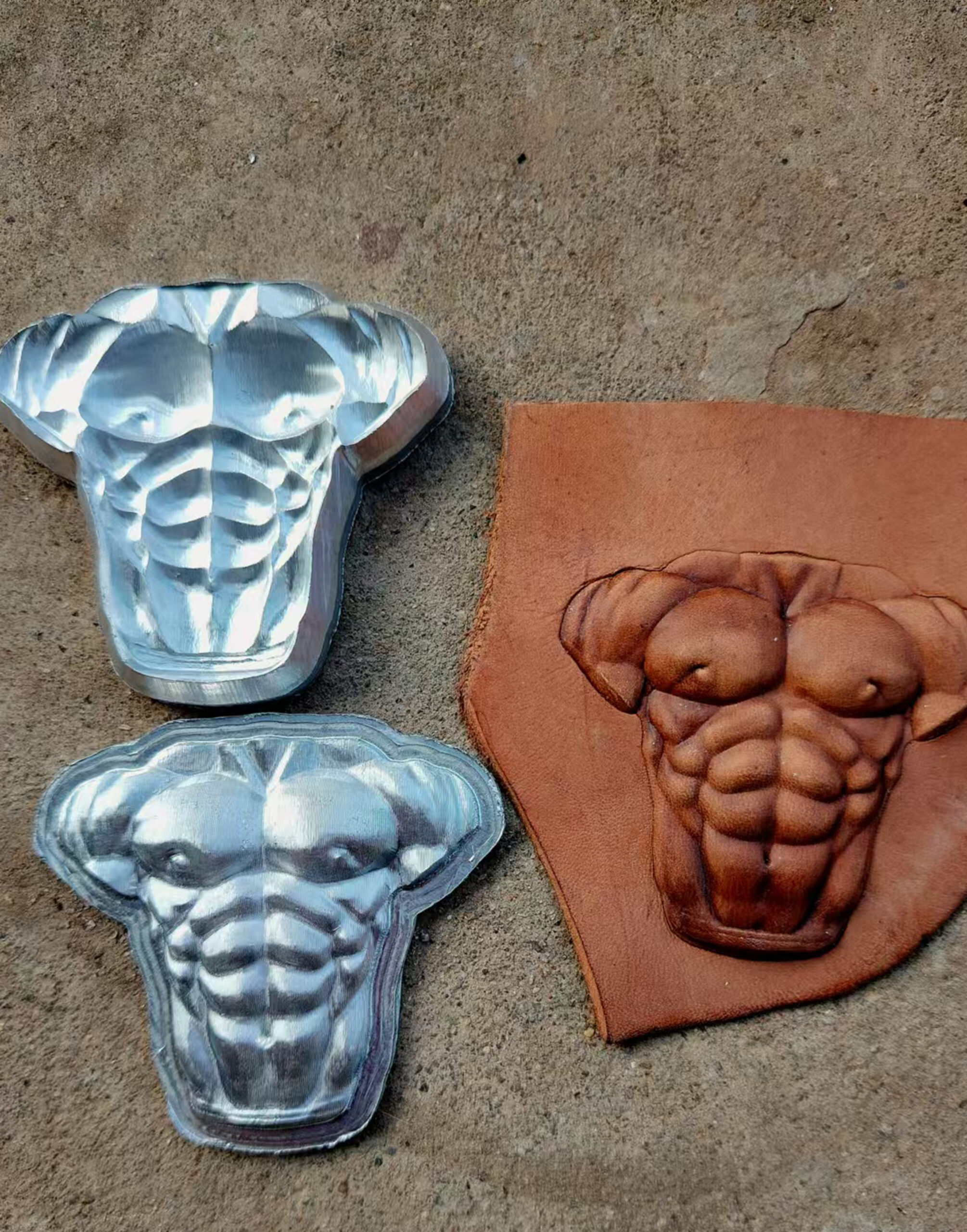 Muscle Man leather stamp mold impressions on real leather