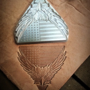 Eagle leather stamp mold with embossed vegetable-tanned leather sample