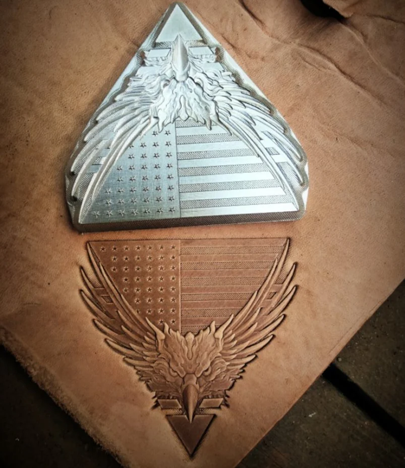 Eagle leather stamp mold with embossed vegetable-tanned leather sample