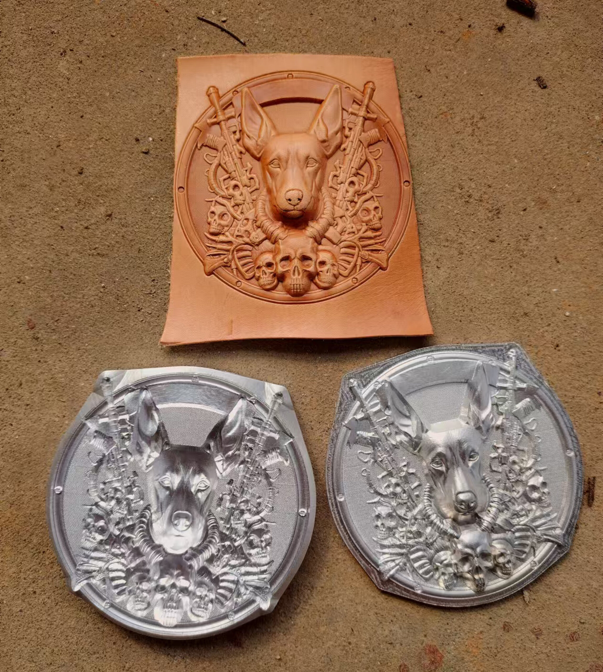 Doberman leather stamp mold and embossed leather sample
