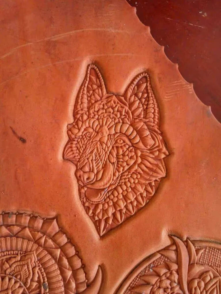 wolf head leather stamp mold in 7075 aluminum for vegetable tanned leather