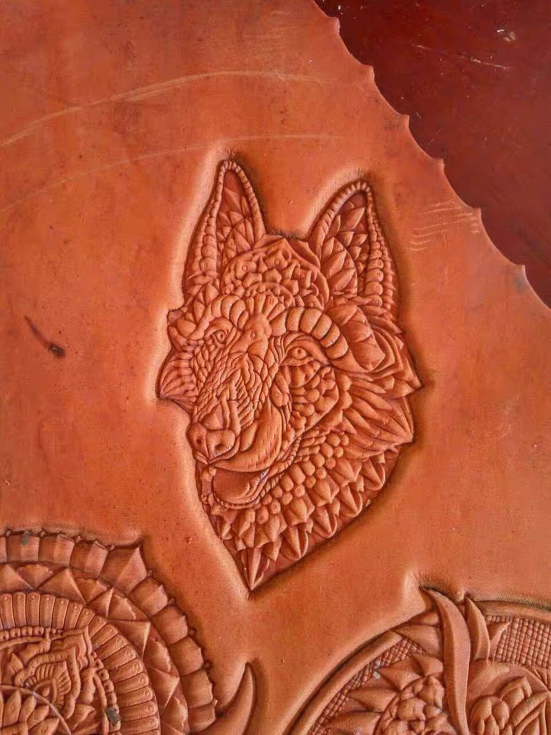 wolf head leather stamp mold in 7075 aluminum for vegetable tanned leather