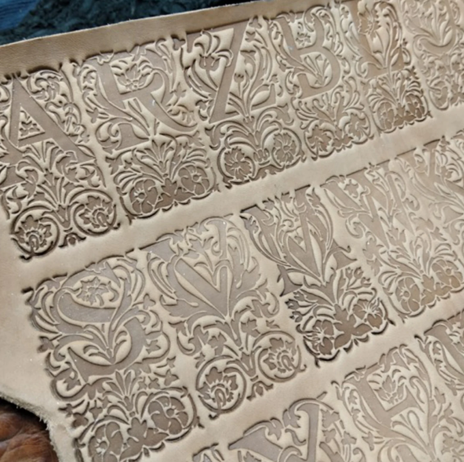 alphabet leather stamp mold set with floral letter designs in 2A12 aluminum