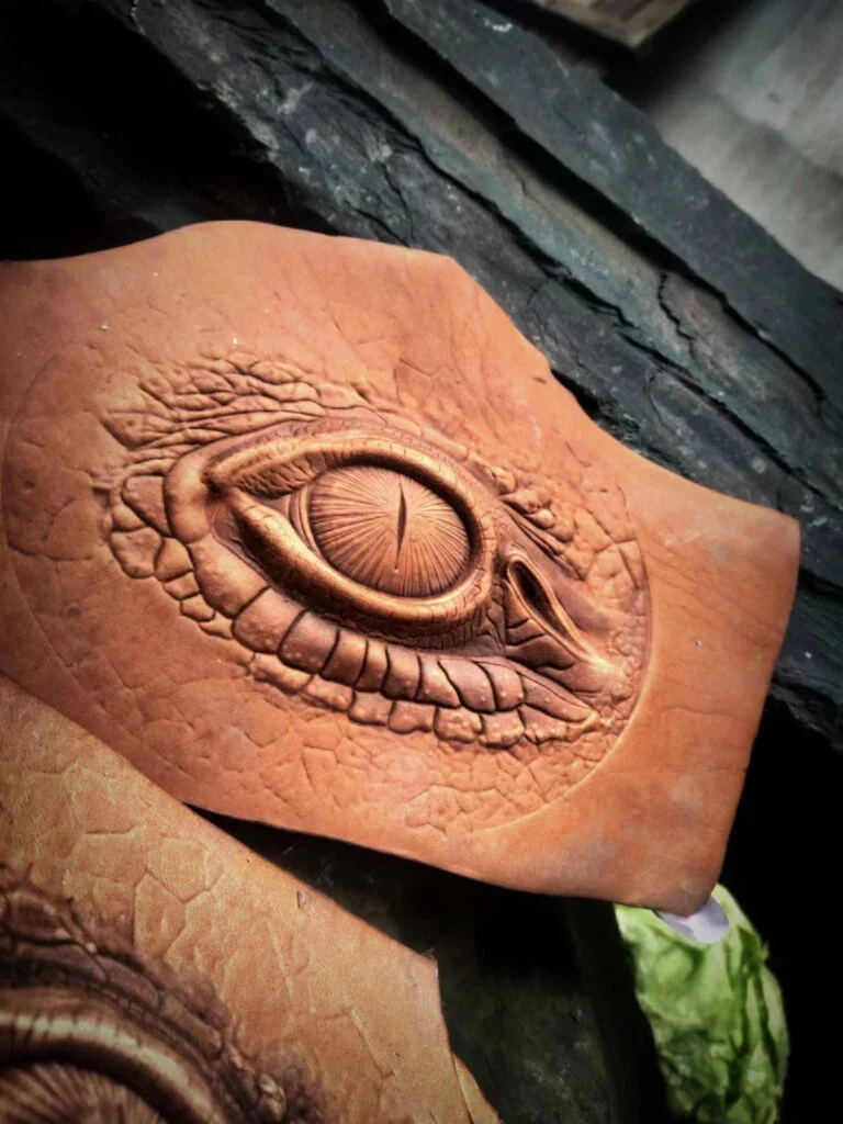 Dragon Eye leather stamp mold impression on real leather