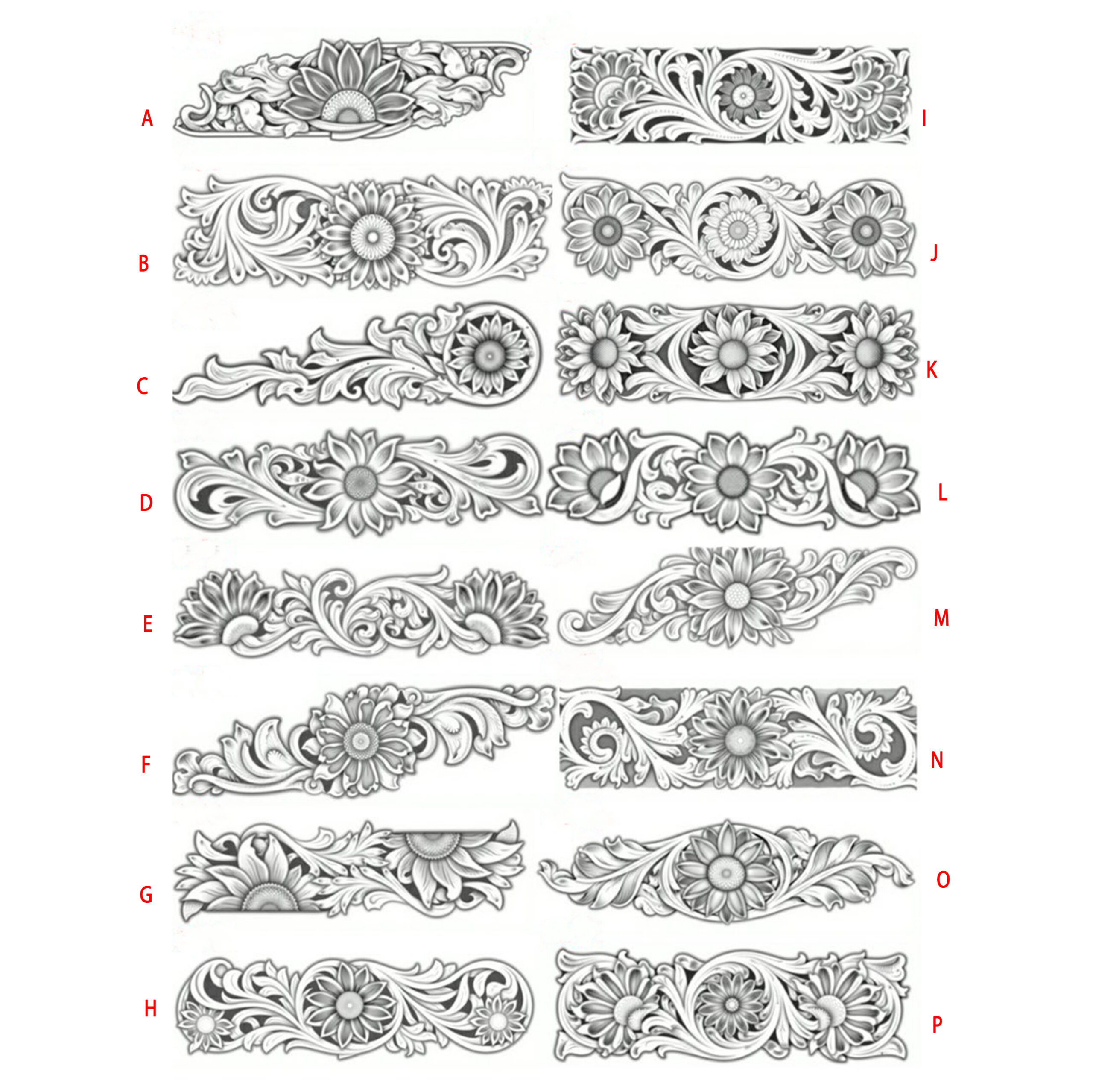 custom flora leather stamp with multiple embossed flower pattern options