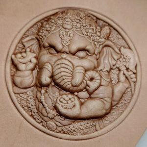 God of Wealth leather stamp mold impression on real leather