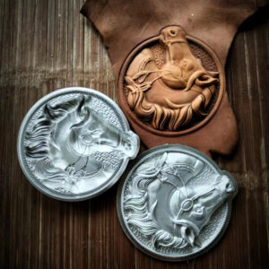 3d horse head leather embossing mold sample on leather