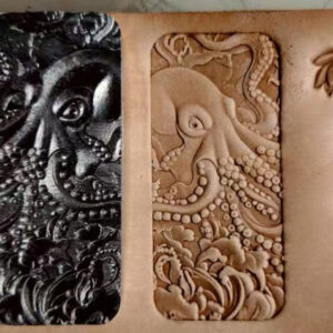 3D octopus leather stamp mold with embossed vegetable-tanned leather sample