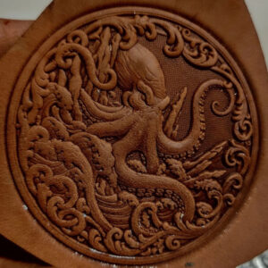 3D octopus leather stamp mold with round embossed vegetable-tanned leather sample