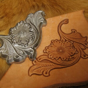 Tang Grass leather stamp mold with floral corner embossed vegetable-tanned leather sample