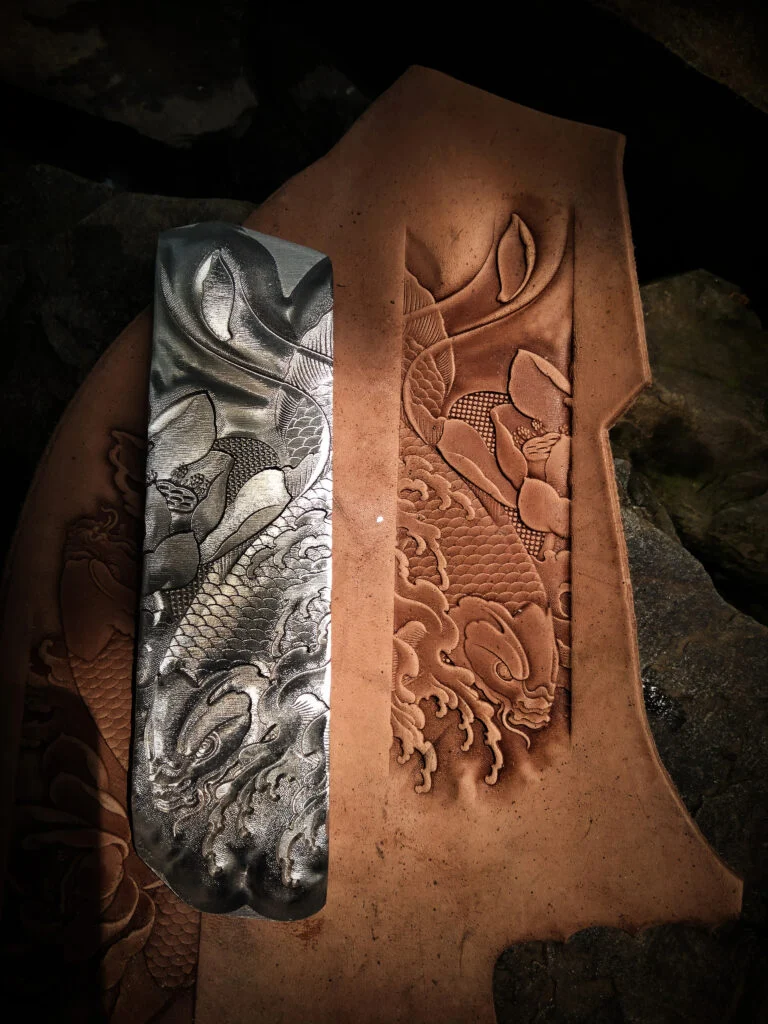 koi fish leather stamp mold in 2A12 aluminum for vegetable tanned leather