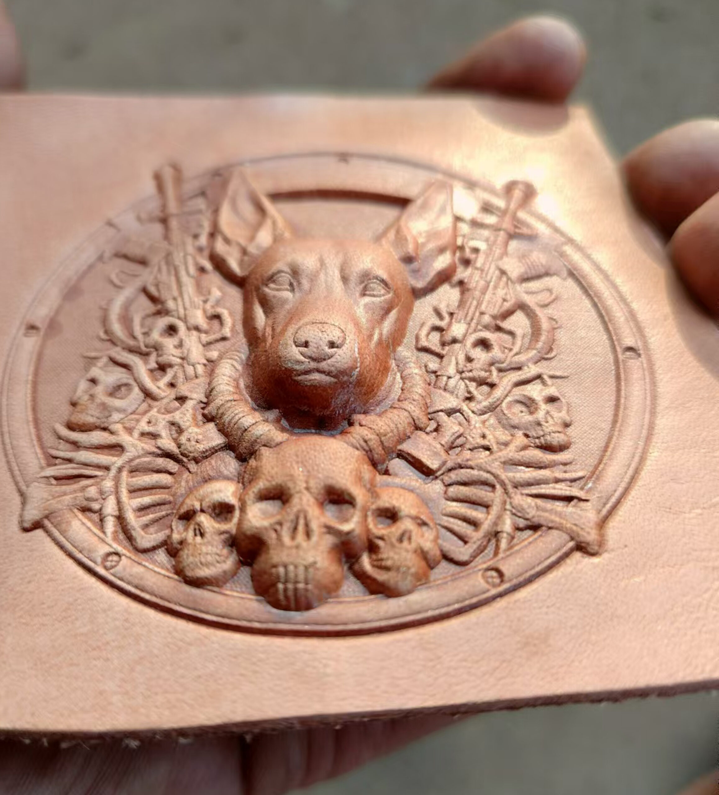 Doberman leather stamp mold and embossed leather sample