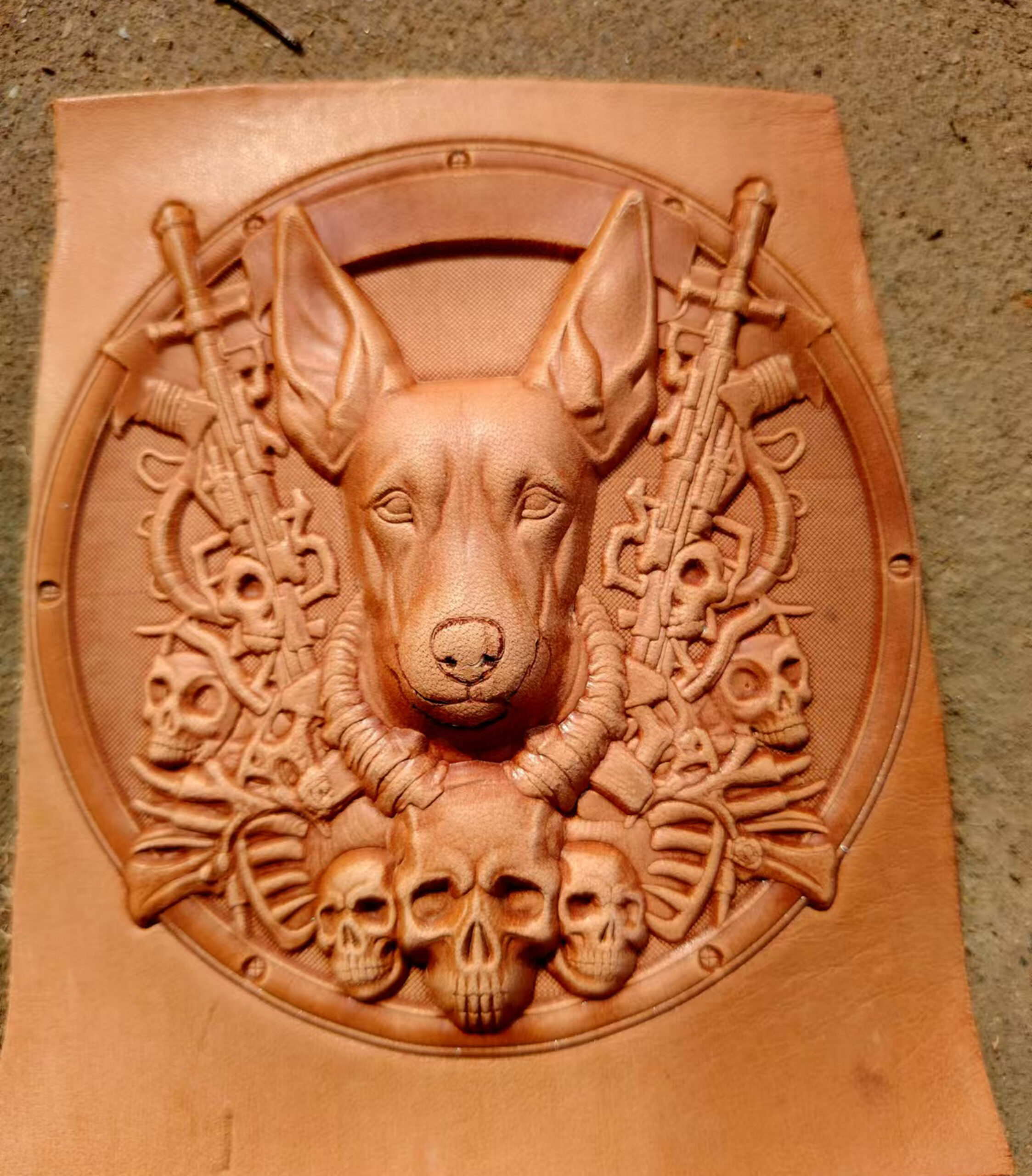 Doberman leather stamp mold and embossed leather sample