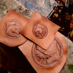 3D horse head leather stamp mold with embossed vegetable-tanned leather sample