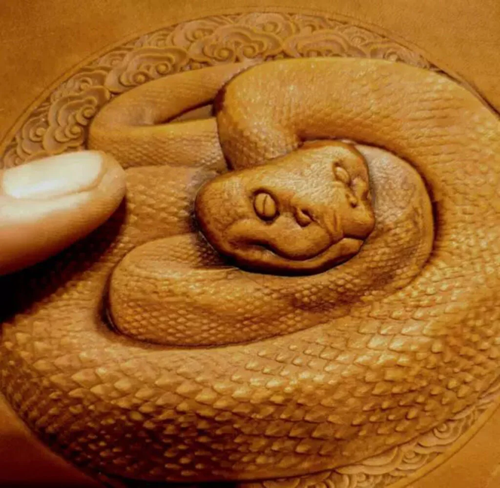 Zodiac snake leather stamp mold embossed on leather sample