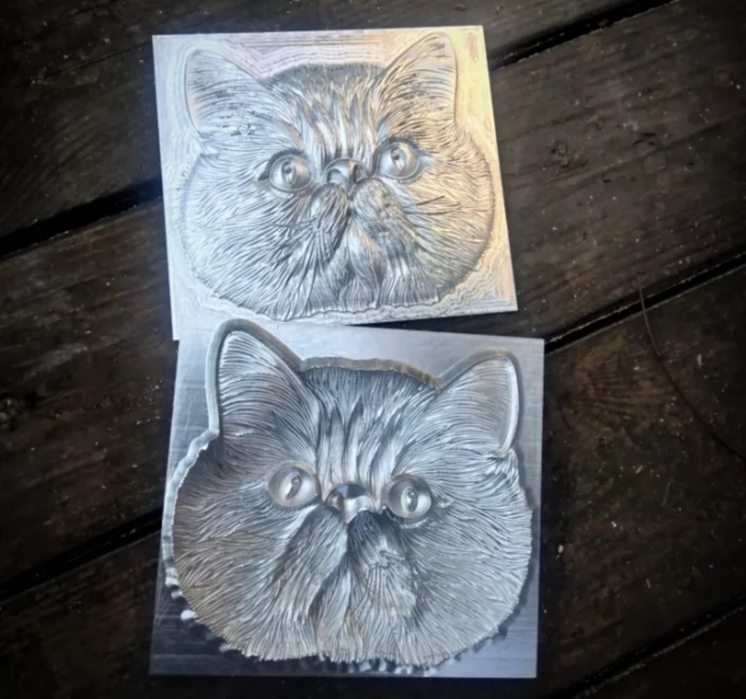 Cat leather stamp mold impression on real leather