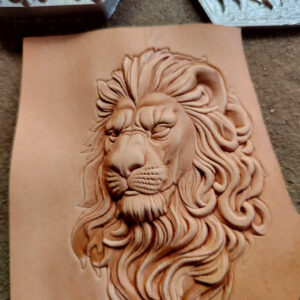 lion head leather embossing mold on vegetable tanned leather
