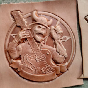 Rock Skull leather stamp mold impression on real leather