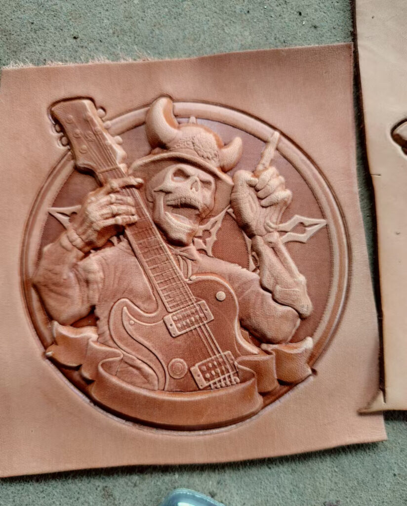 Rock Skull leather stamp mold impression on real leather