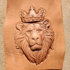 Lion King leather stamp mold with embossed vegetable-tanned leather sample