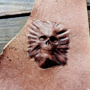 3D skull leather stamp mold with embossed vegetable-tanned leather sample