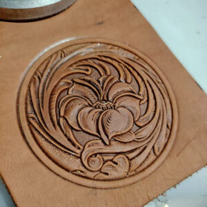 3D Tang Grass leather stamp mold with round embossed vegetable-tanned leather sample