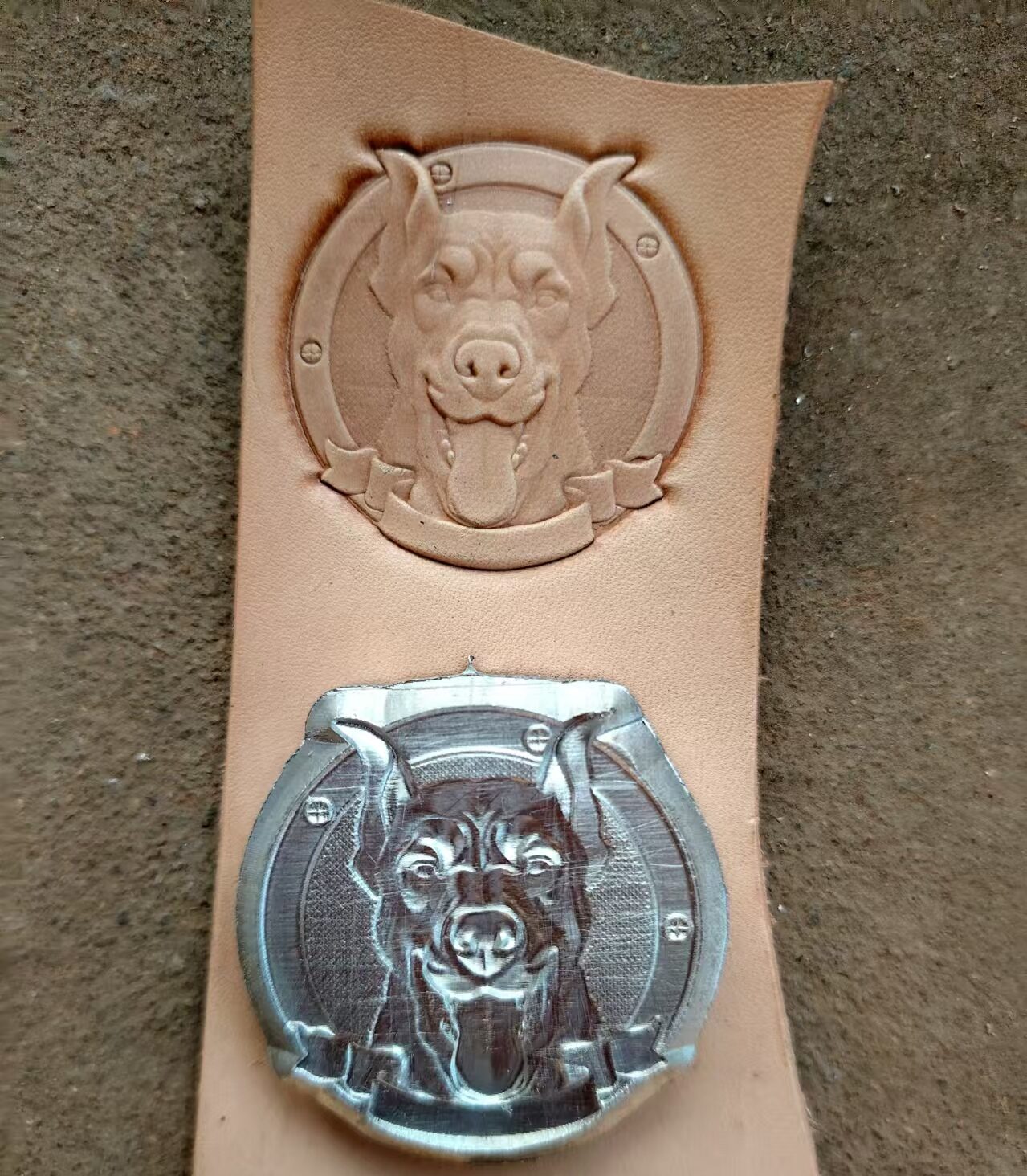 Doberman leather stamp mold impression on real leather