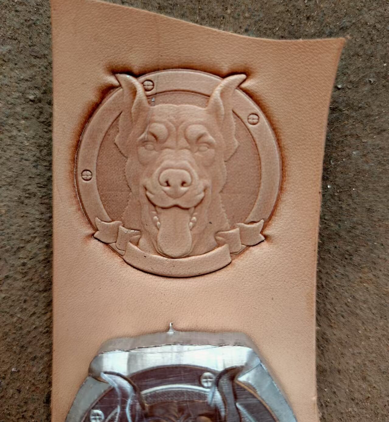 Doberman leather stamp mold impression on real leather
