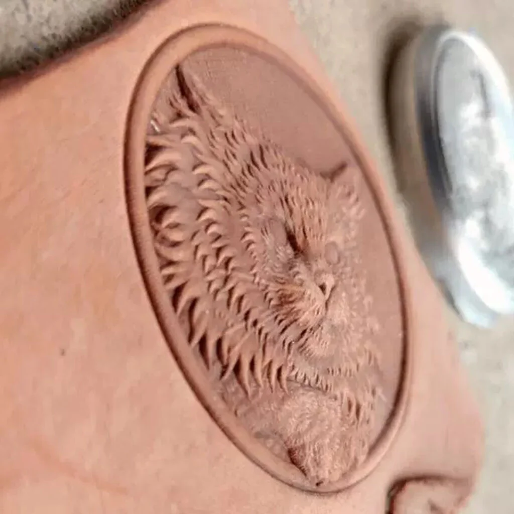 Cat leather stamp mold impression on real leather