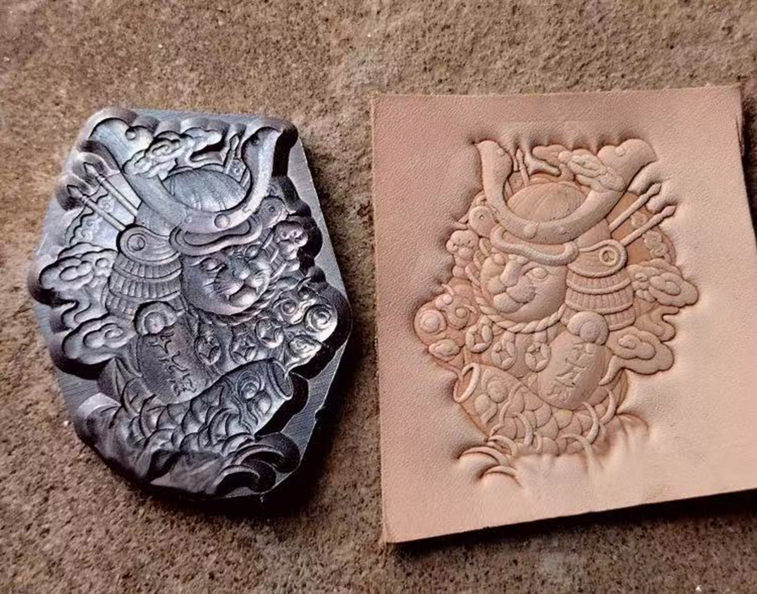 Lucky Cat leather stamp mold impression on real leather