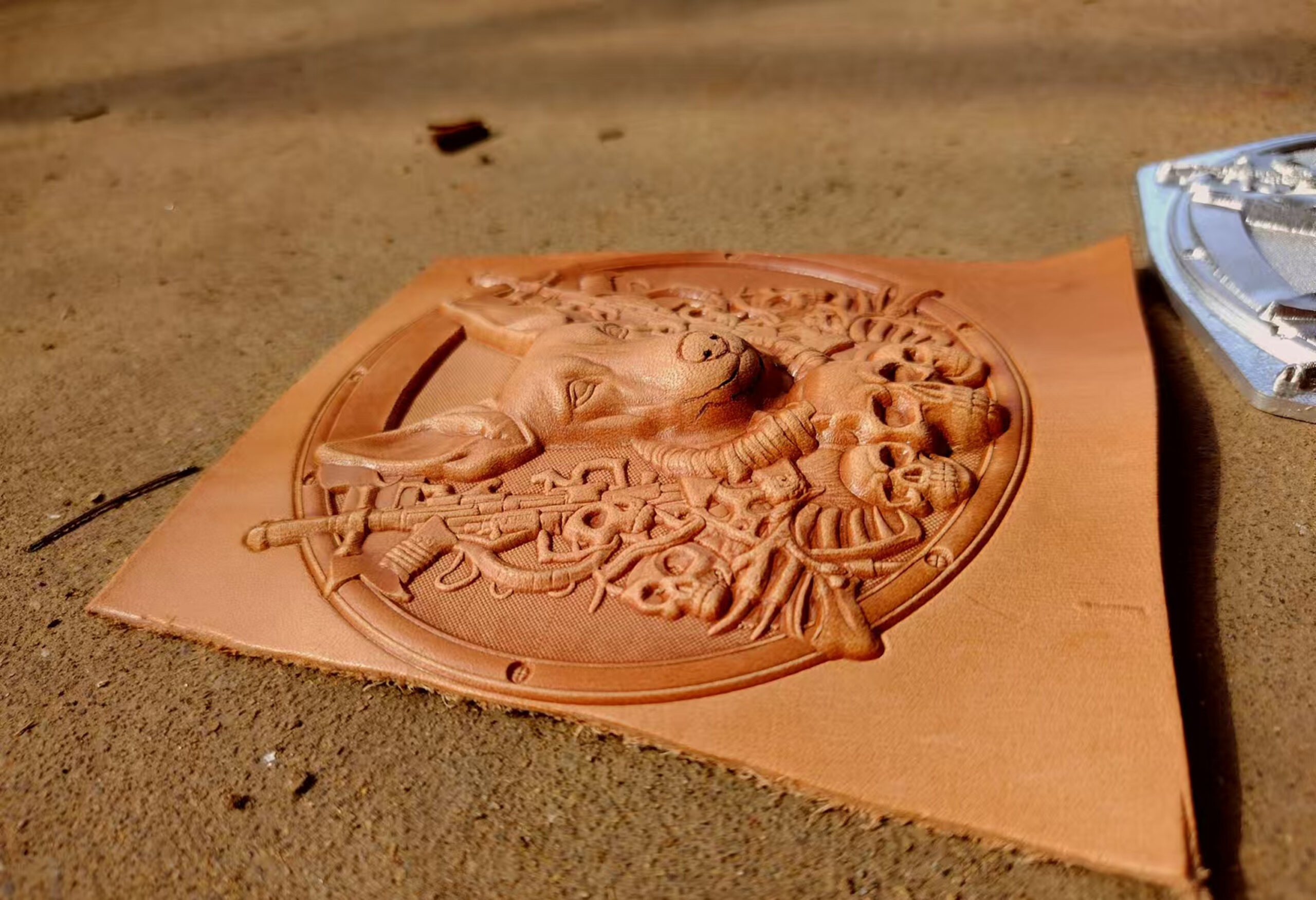 Doberman leather stamp mold and embossed leather sample