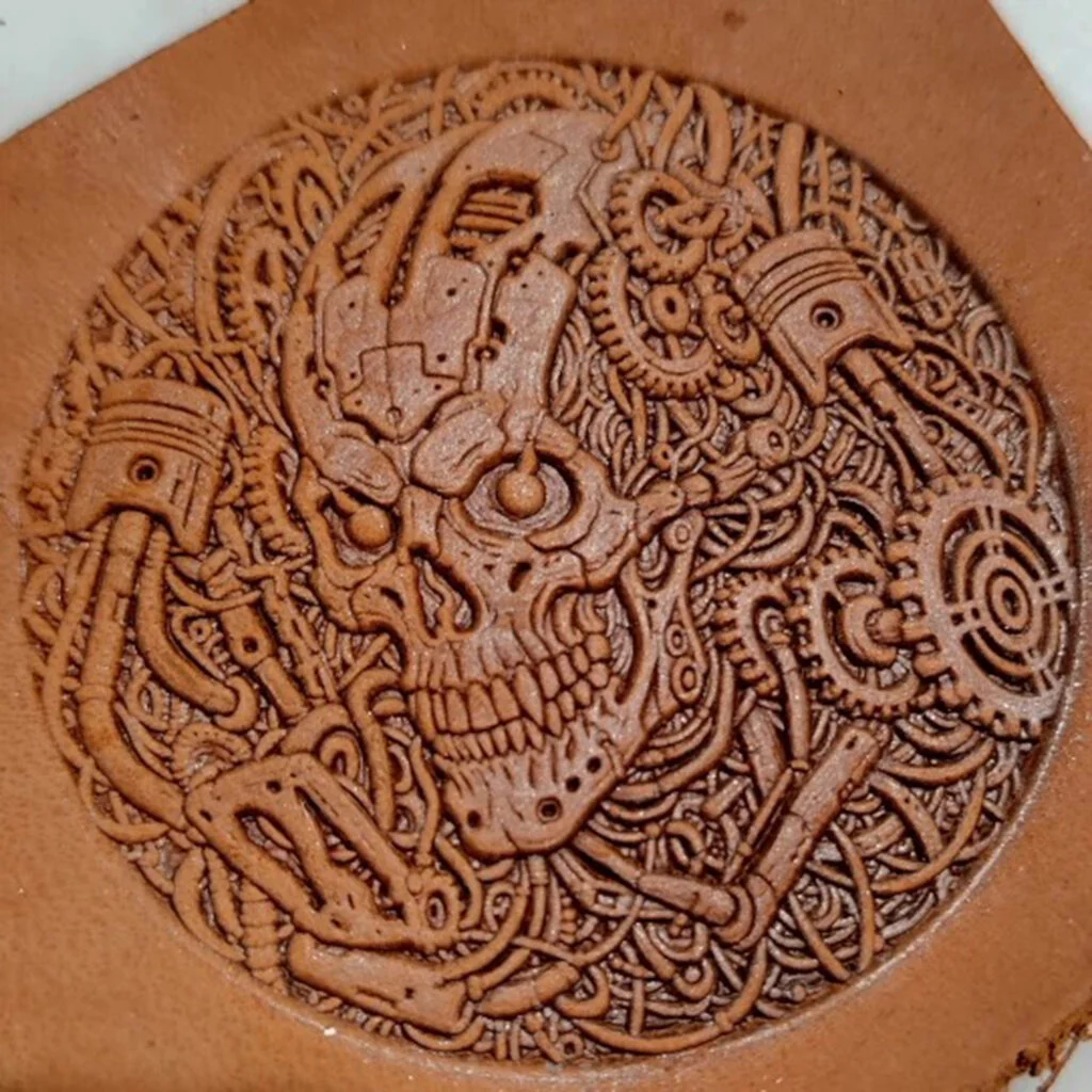 Round dinosaur leather embossing design for vegetable-tanned leather