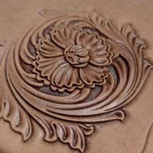 Corner floral leather stamp mold with embossed vegetable-tanned leather sample
