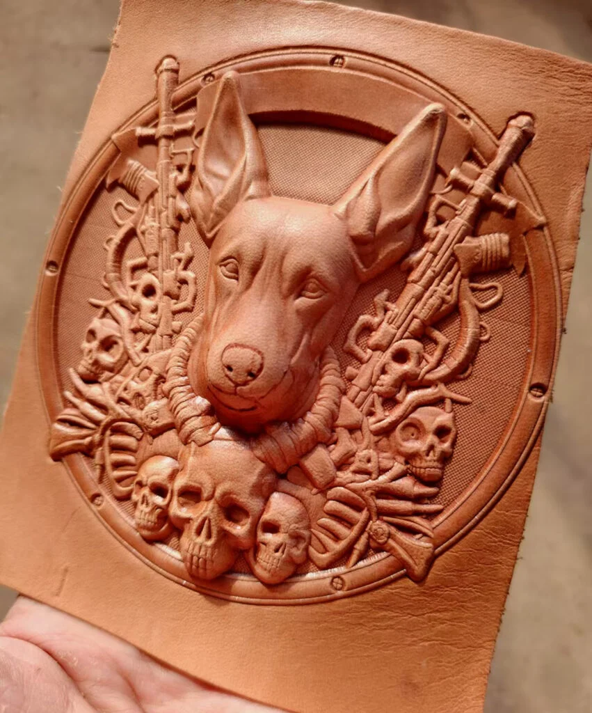 Doberman leather stamp mold and embossed leather sample