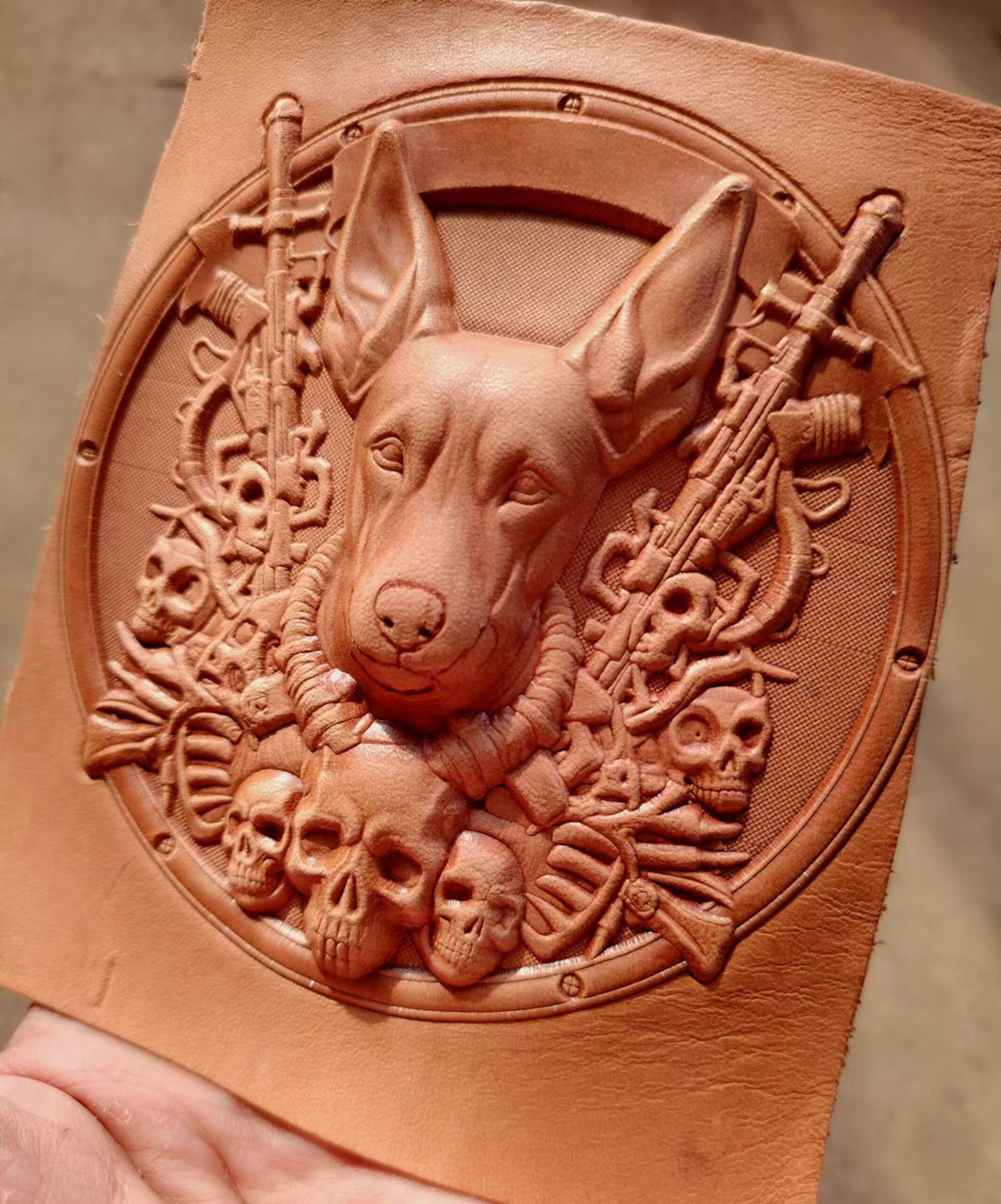 Doberman leather stamp mold and embossed leather sample