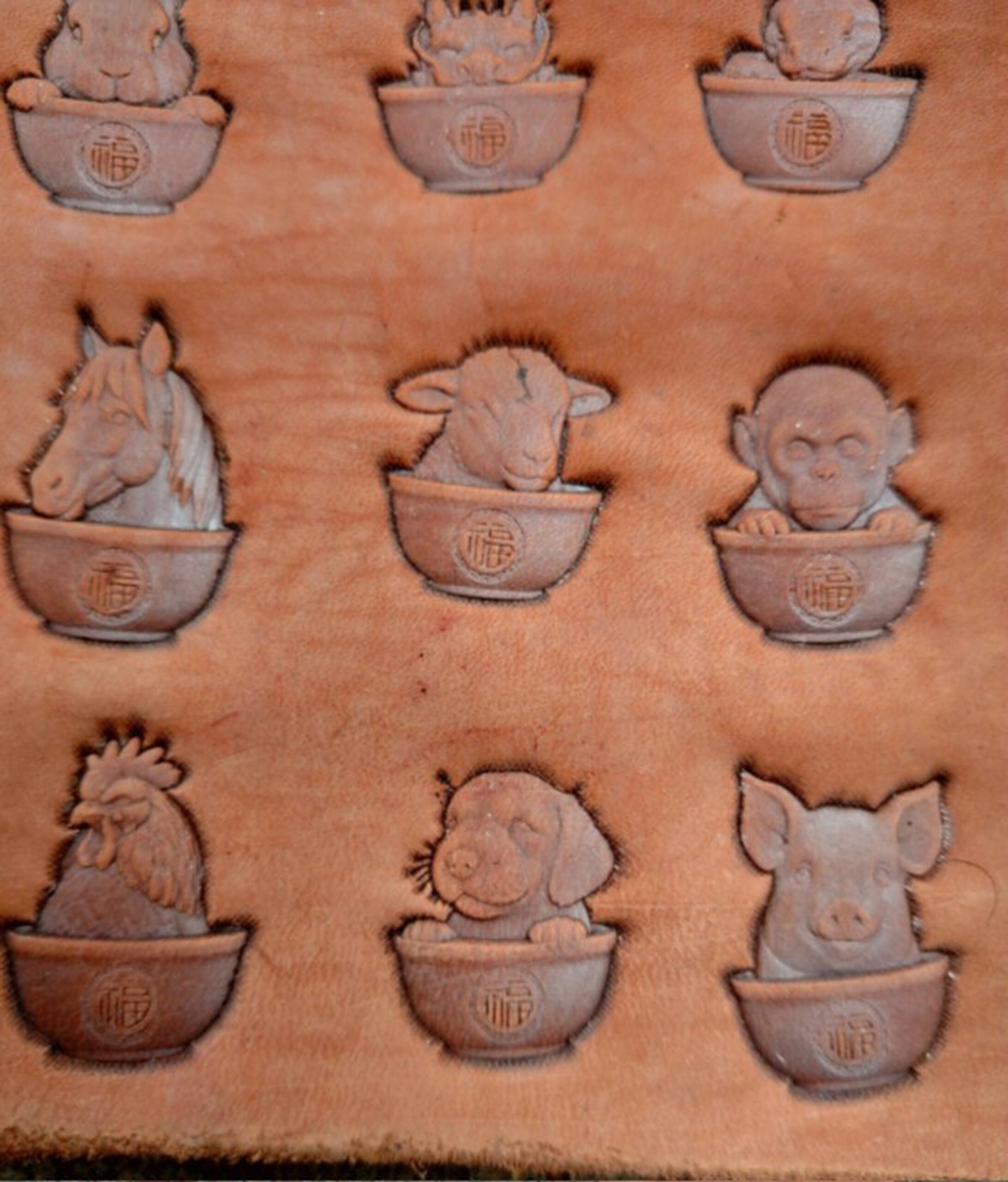 zodiac leather stamp impression on vegetable tanned leather