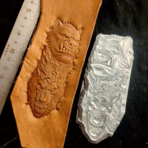 Wolf head leather stamp mold with embossed leather sample