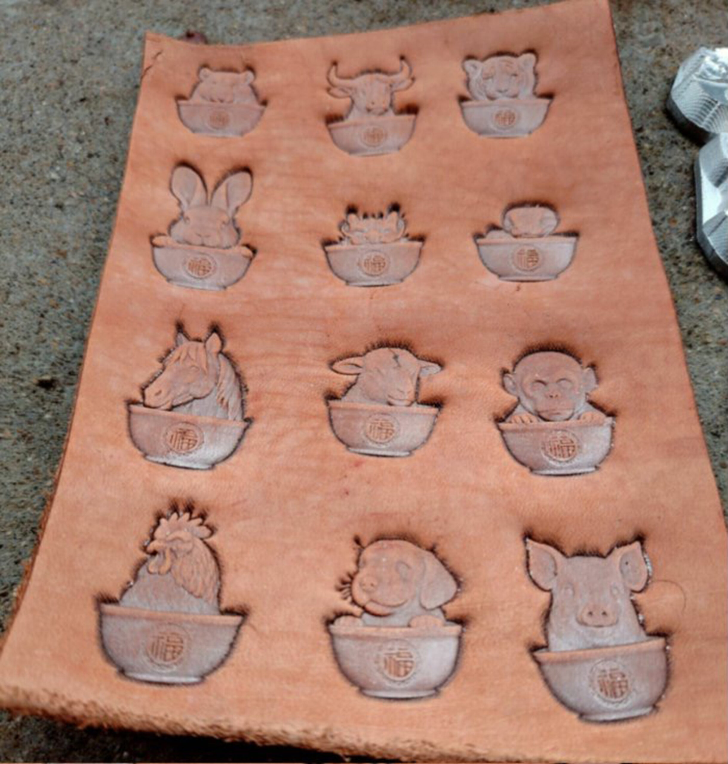 zodiac leather stamp impression on vegetable tanned leather