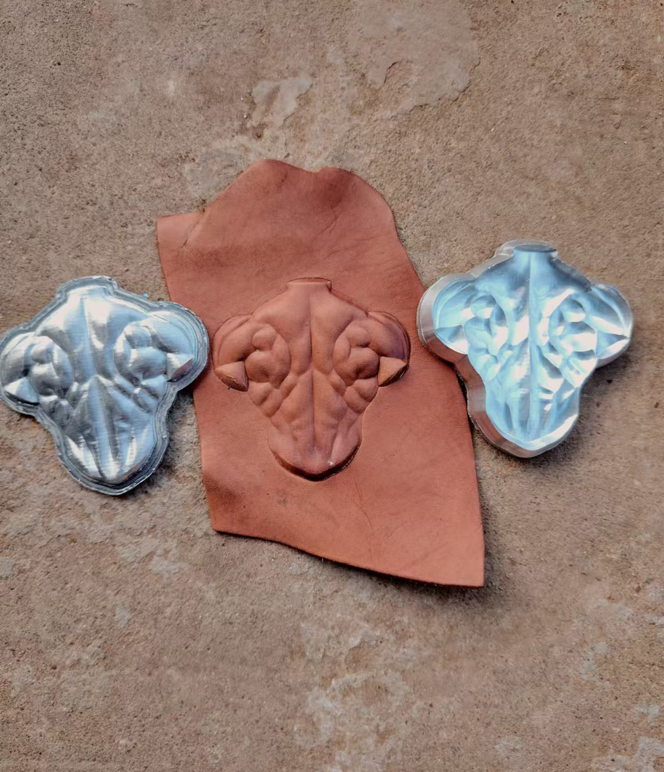 Muscle Man leather stamp mold impressions on real leather