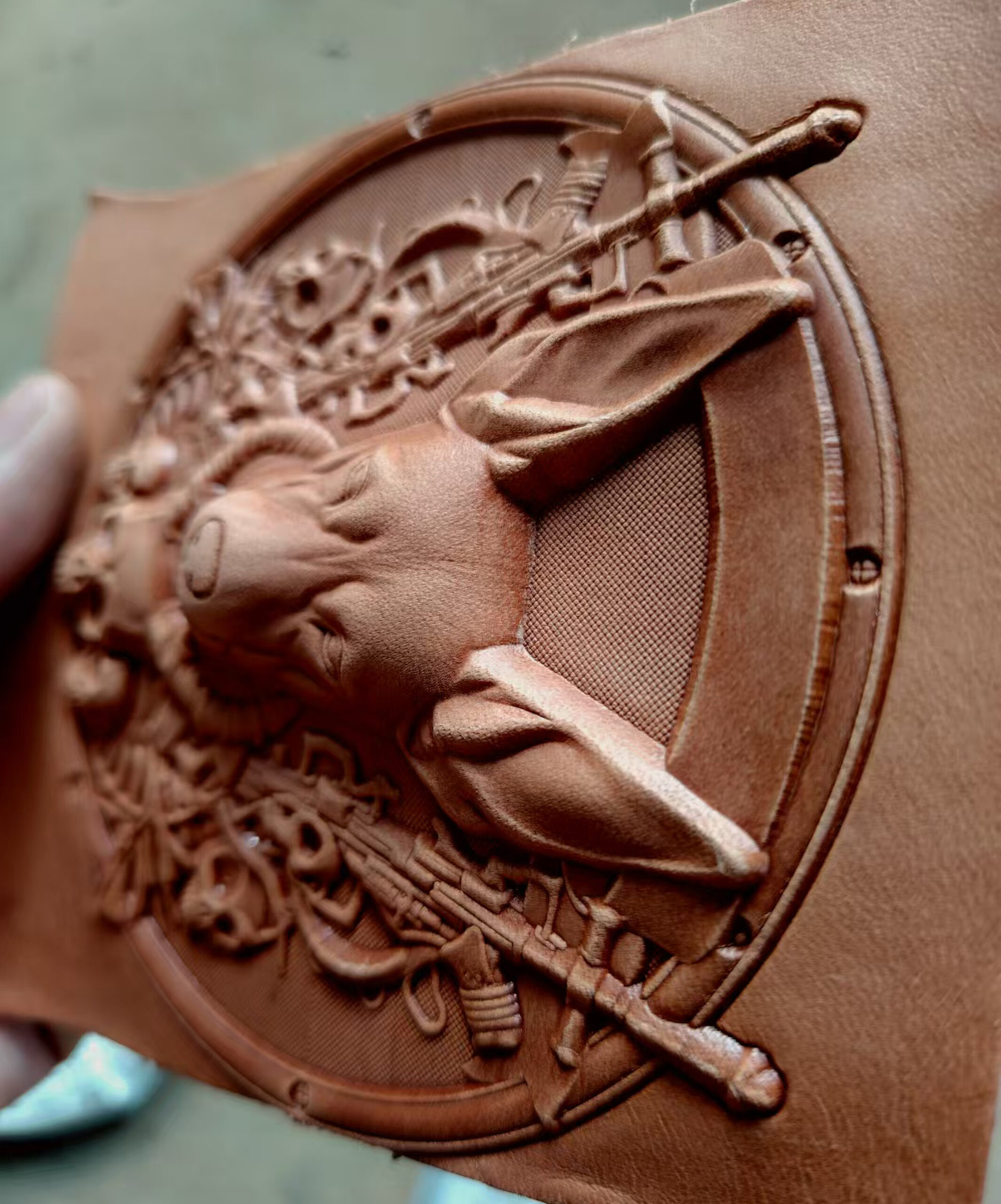 Doberman leather stamp mold and embossed leather sample