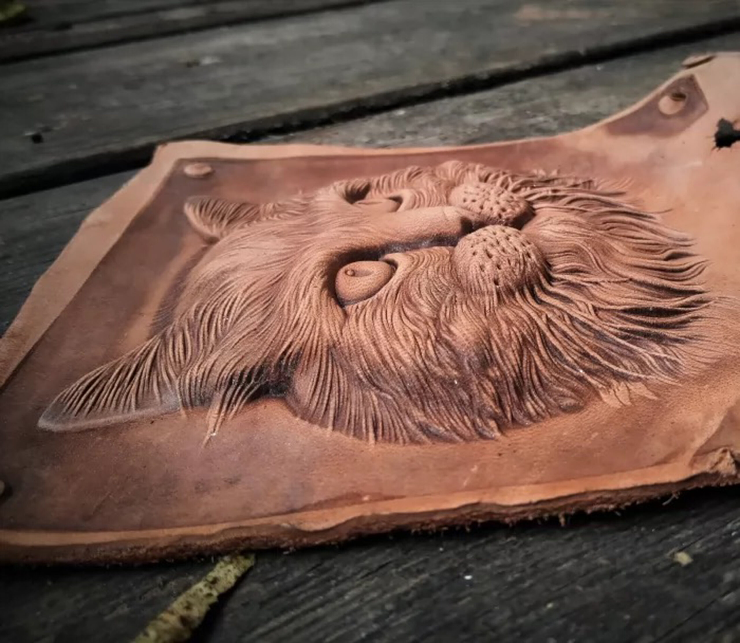 Cat leather stamp mold impression on real leather