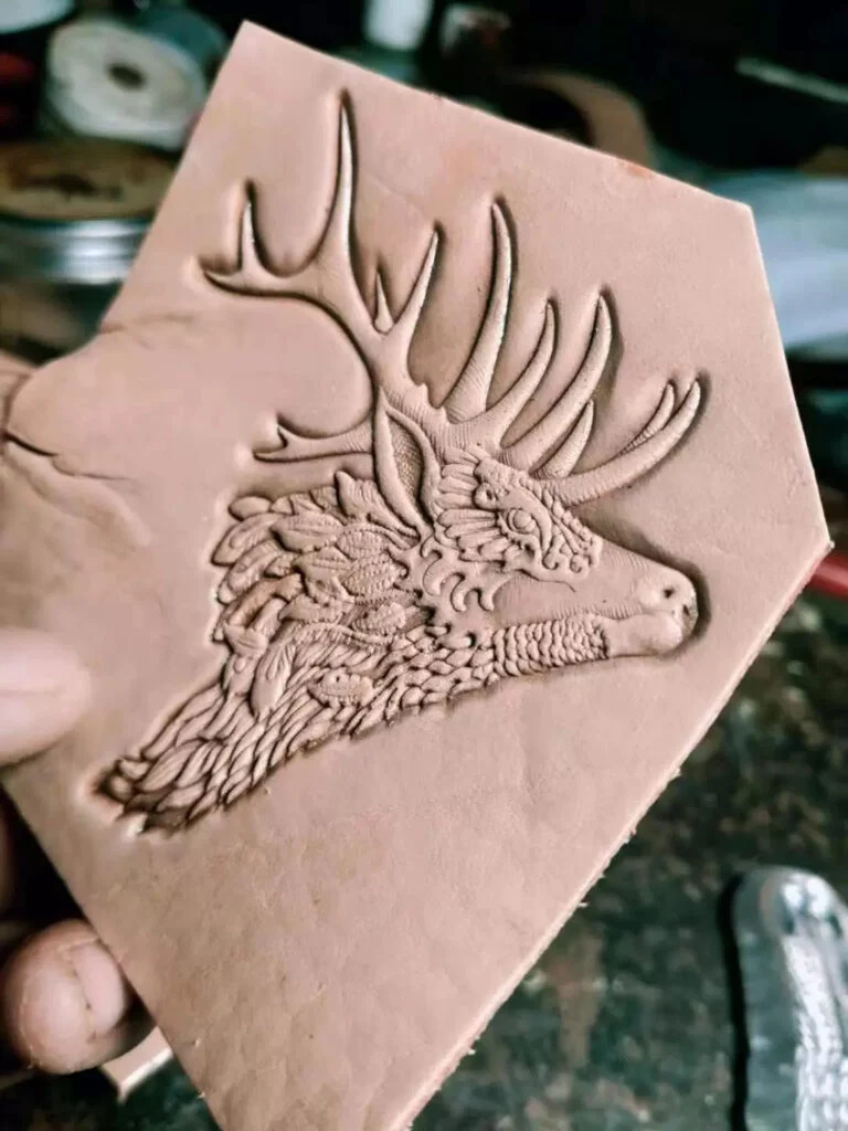 Elk leather stamp mold impression on real leather