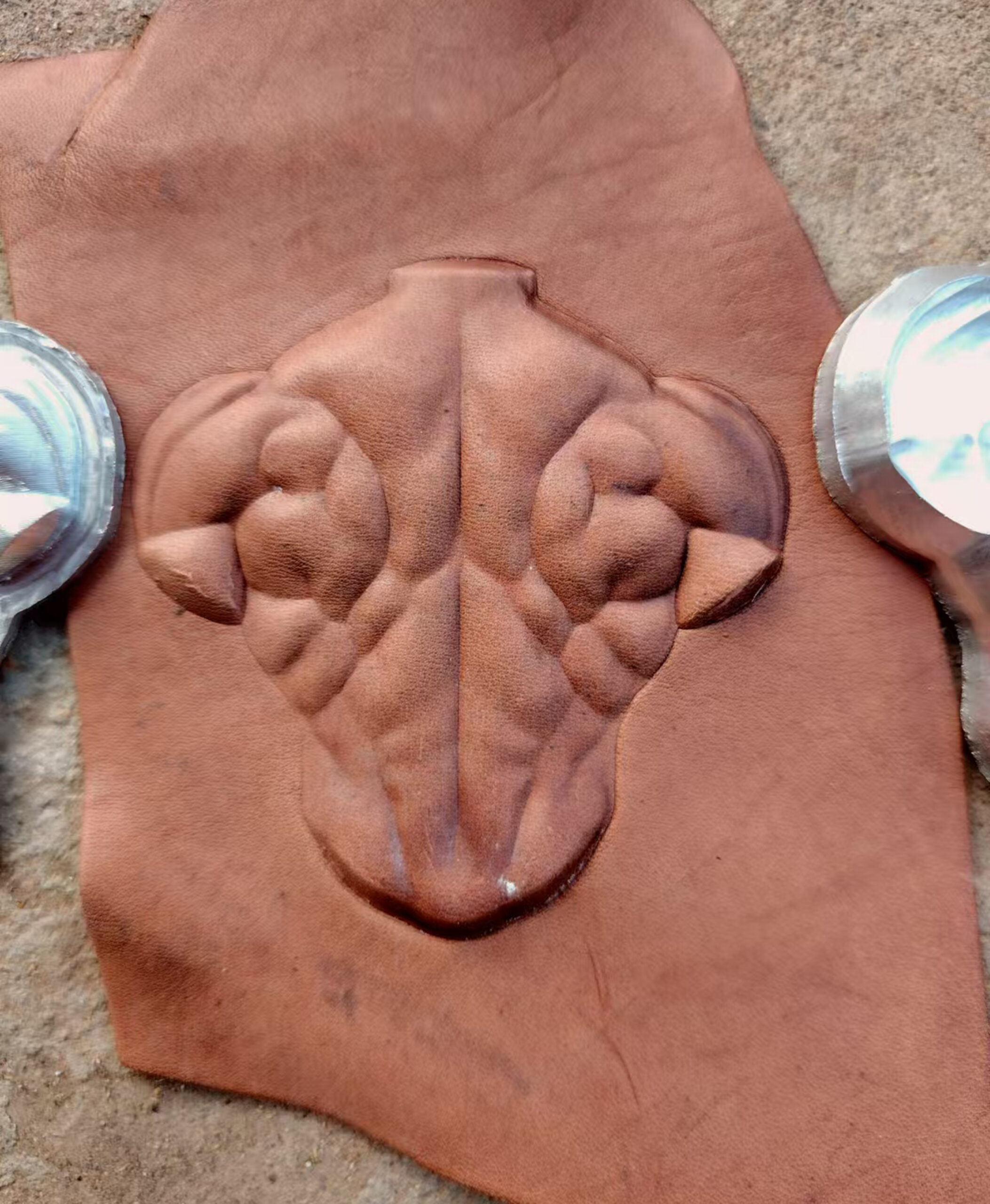 Muscle Man leather stamp mold impressions on real leather