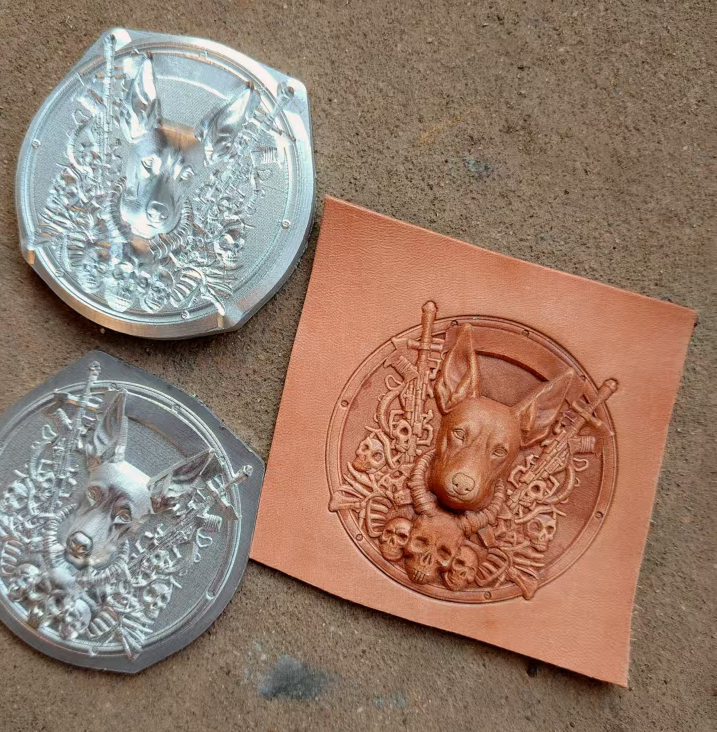 Doberman leather stamp mold and embossed leather sample
