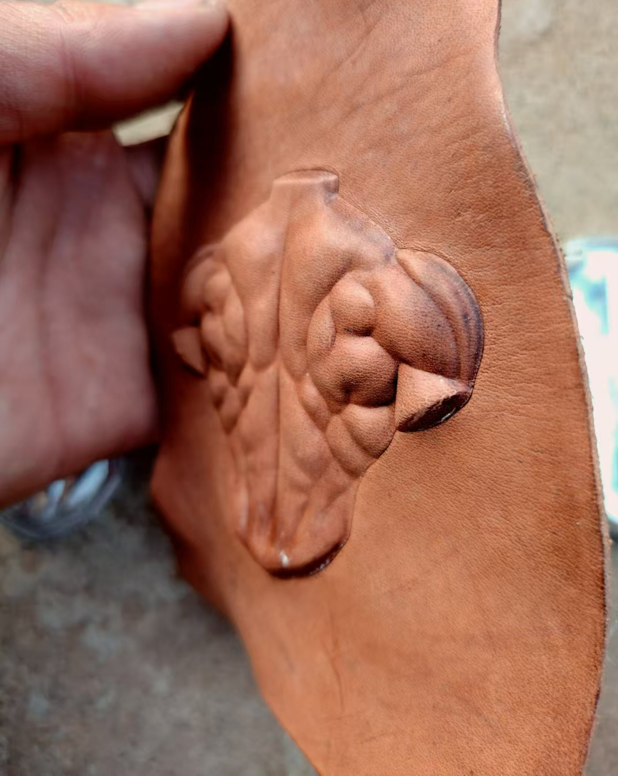 Muscle Man leather stamp mold impressions on real leather