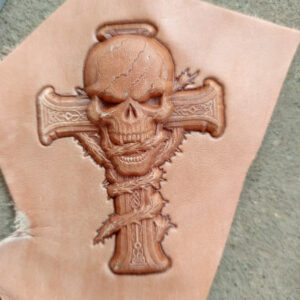 Gothic Skull Cross leather stamp mold impression on real leather