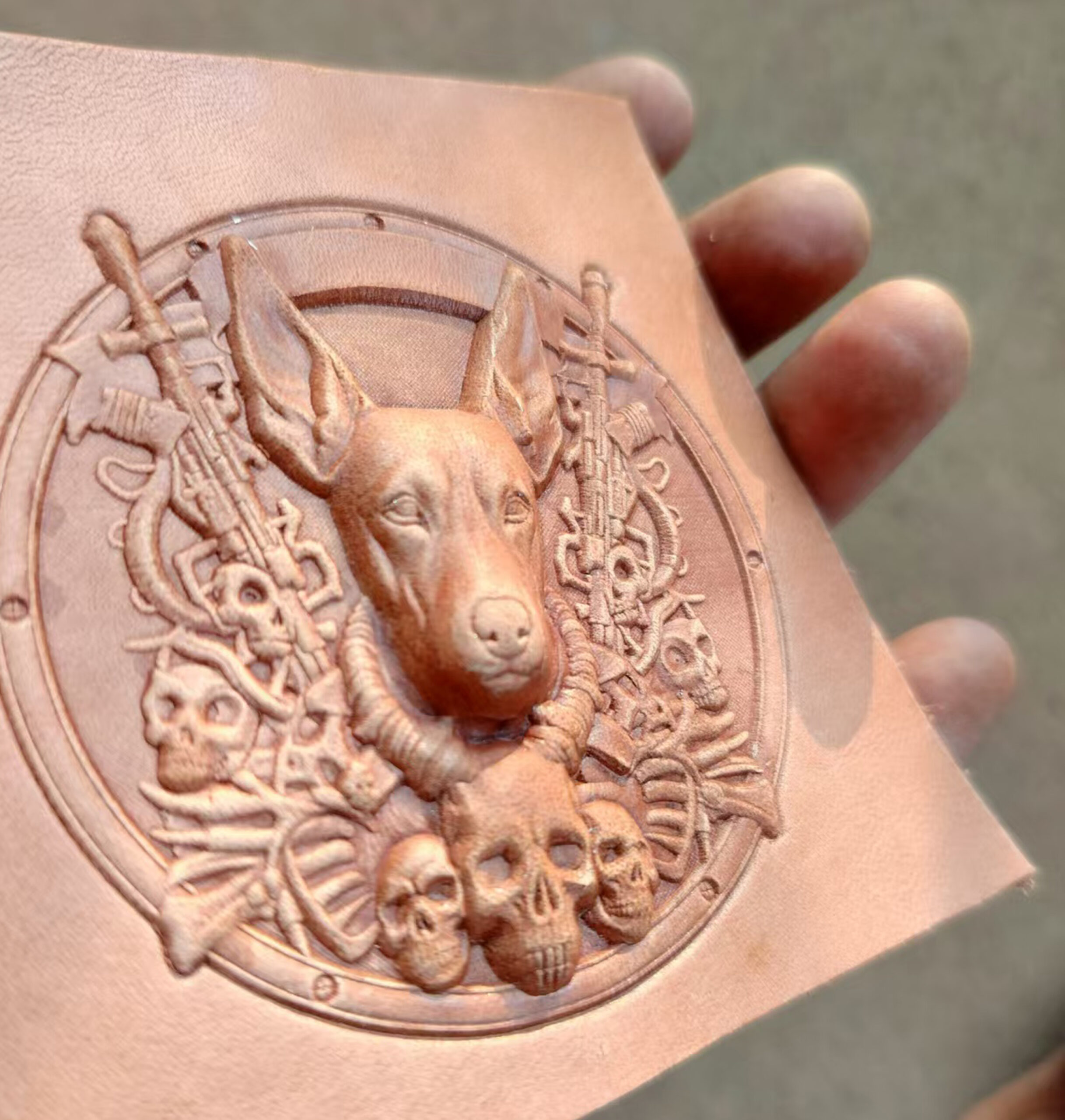 Doberman leather stamp mold and embossed leather sample